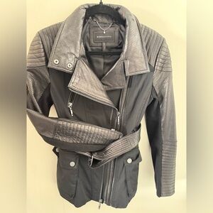 BCBGMaxAzria Black and Silver Leather Jacket